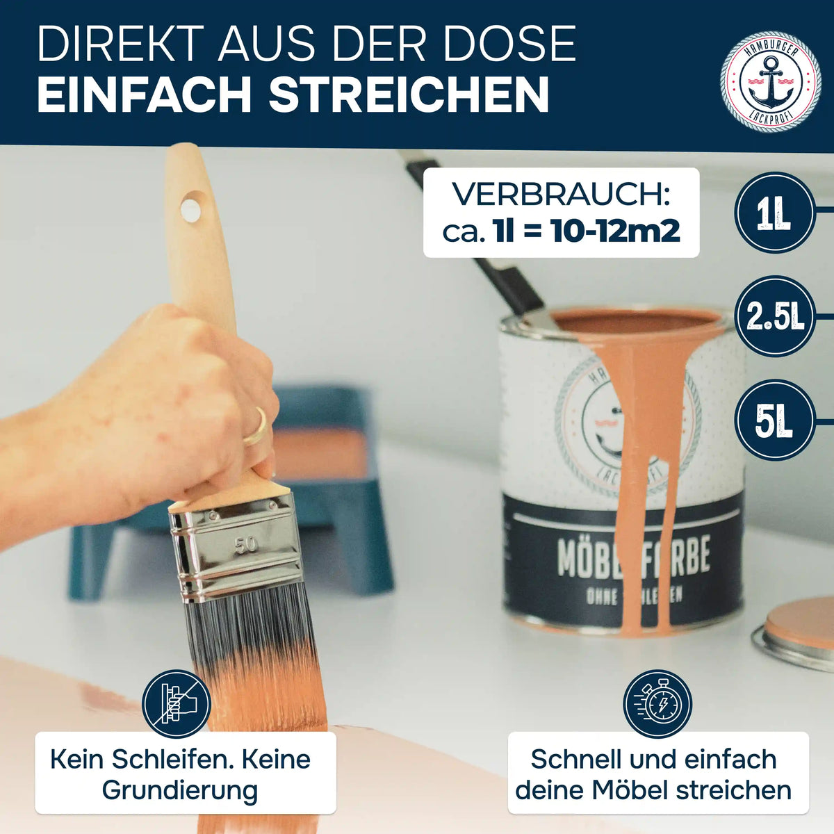 Möbelfarbe ohne Schleifen RAL 7032 Kieselgrau - Möbellack Hamburger Lack-Profi - Hamburger Lack-Profi