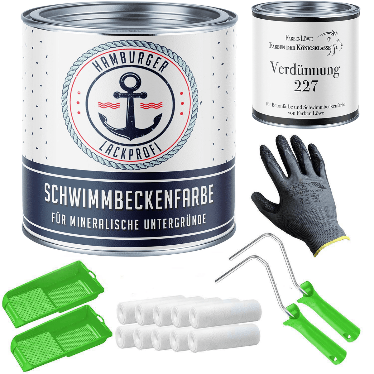 Poolfärg Bassängfärg i Trafikvit RAL 9016 med målarset (X300) - Hamburger Lack-Profi