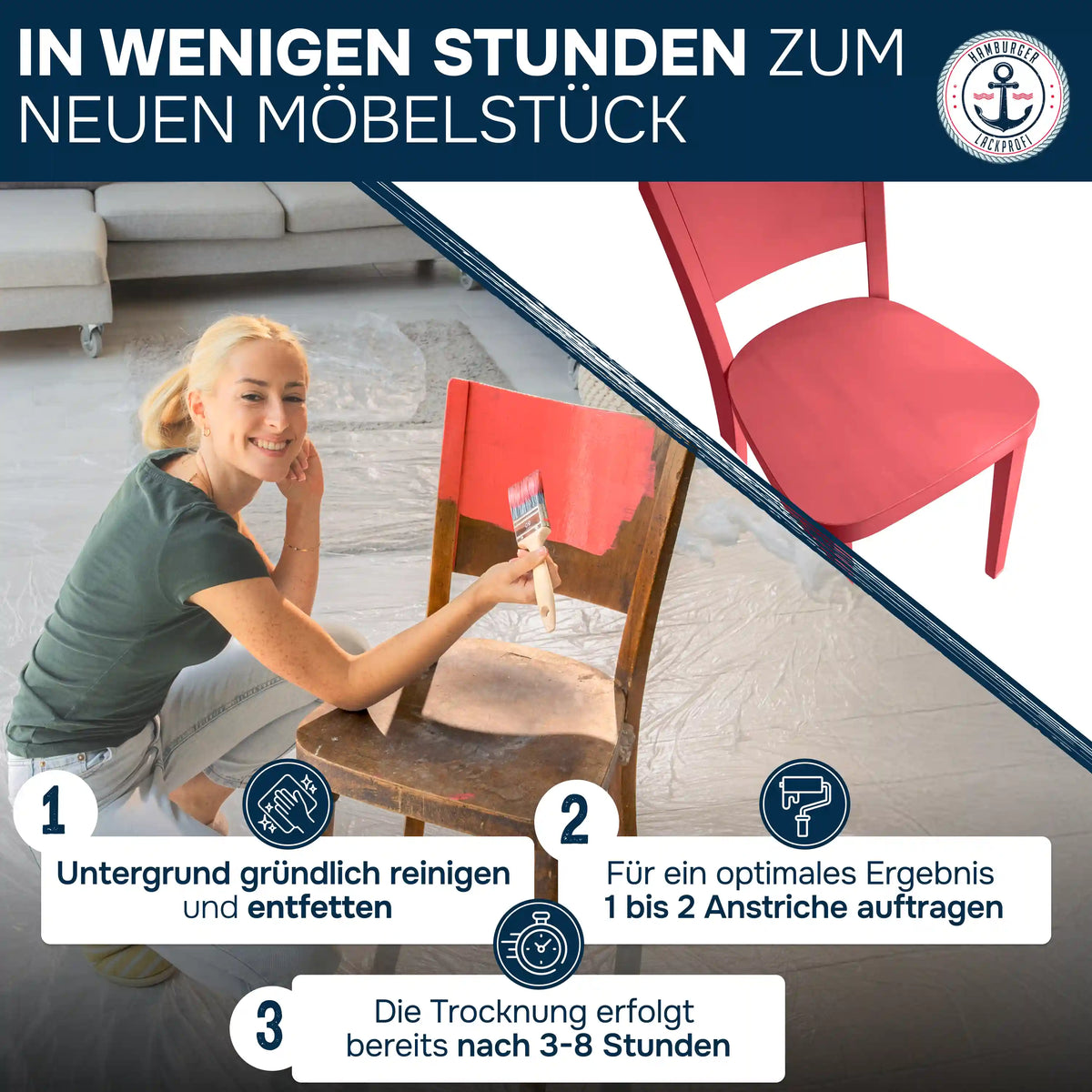 Möbelfarbe ohne Schleifen RAL 5002 Ultramarinblau - Möbellack Hamburger Lack-Profi - Hamburger Lack-Profi